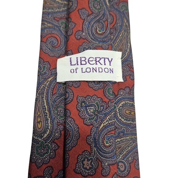 Vintage Liberty Of London Paisley Silk & Wool Blend Tie Red & Blue Pattern Mens‎ - Picture 2 of 9